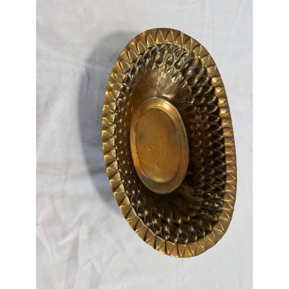 Handmade Brass Decorative Bowl India Oval Textured 10"x4.5" Centerpiece